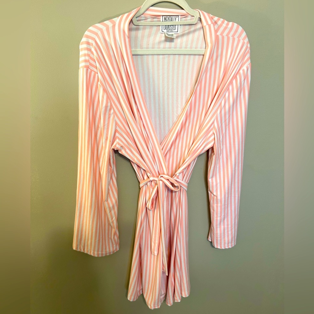 ✨ Mentally Exhausted Pink and White Belted Robe